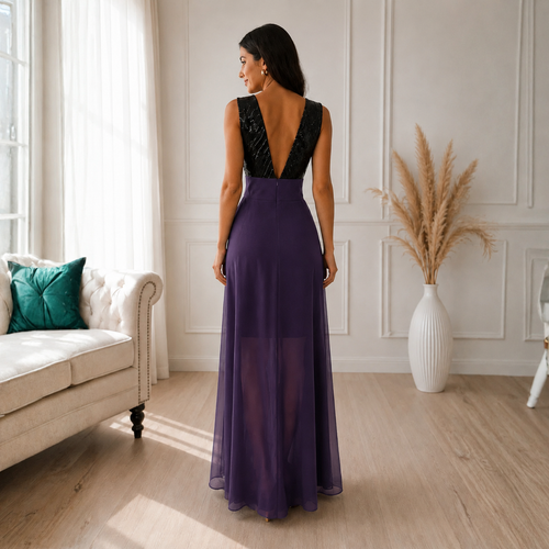 Rochie de Seara din Paiete Mov Aura - imagine 2
