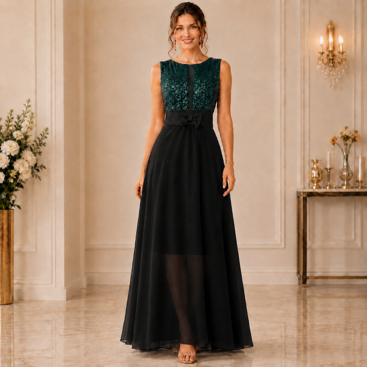 Rochie de Seara Verde-Negru Aura