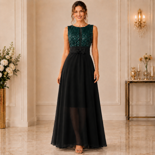 Rochie de Seara din Paiete Verde-Negru Aura