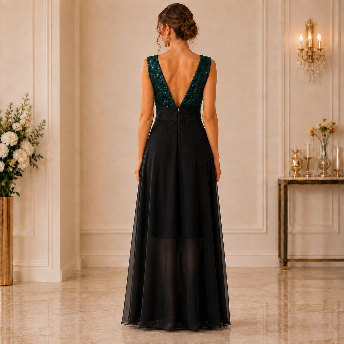 Rochie de Seara din Paiete Verde-Negru Aura - imagine 3