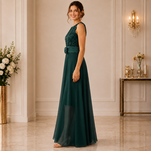 Rochie de Seara Maxi din Paiete Verde Smarald Aura - imagine 3