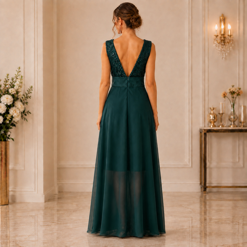 Rochie de Seara Maxi din Paiete Verde Smarald Aura - imagine 2
