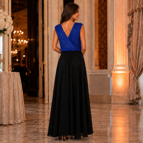 Rochie Silvia Albastru cu paiete si voal - rochie eleganta de seara
