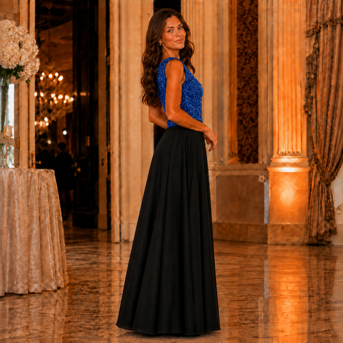 Rochie Silvia Albastru cu paiete si voal - rochie eleganta de seara