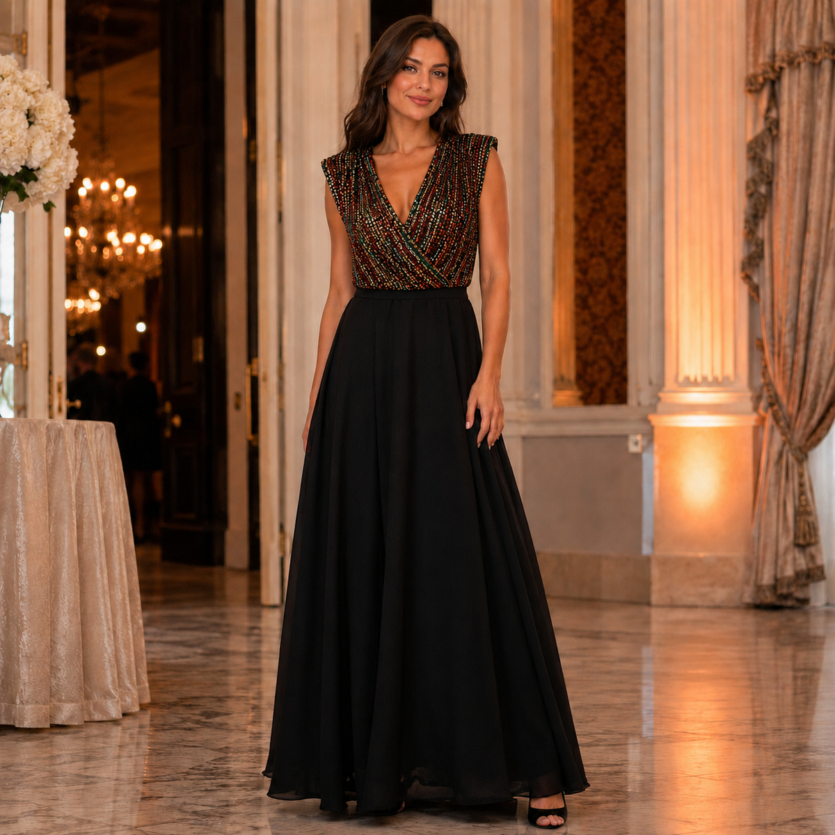 Rochie Silvia Cameleon din Paiete si Voal