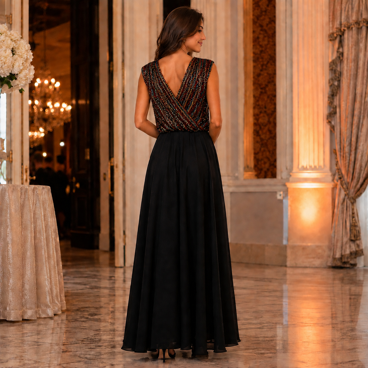 Rochie Silvia Cameleon cu paiete si voal - rochie eleganta de seara