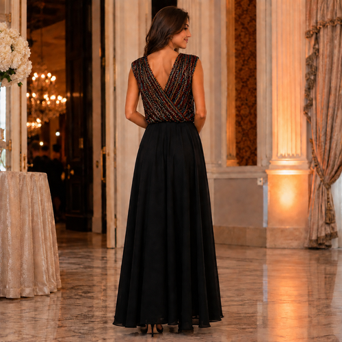 Rochie Silvia Cameleon cu paiete si voal - rochie eleganta de seara