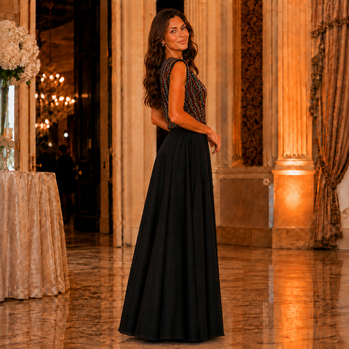 Rochie Silvia Cameleon cu paiete si voal - rochie eleganta de seara