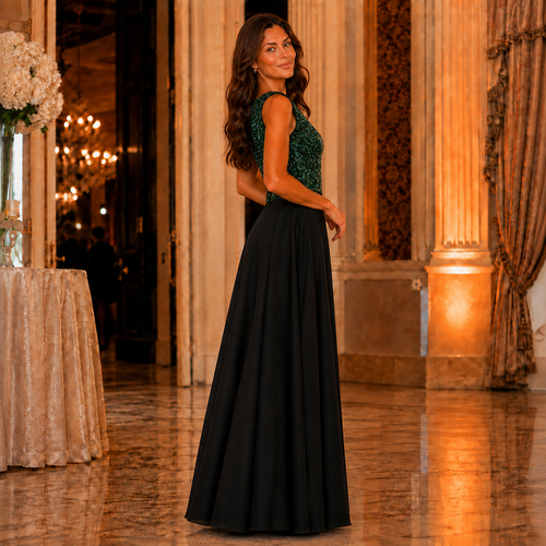 Rochie Silvia Verde cu paiete si voal - rochie eleganta de seara