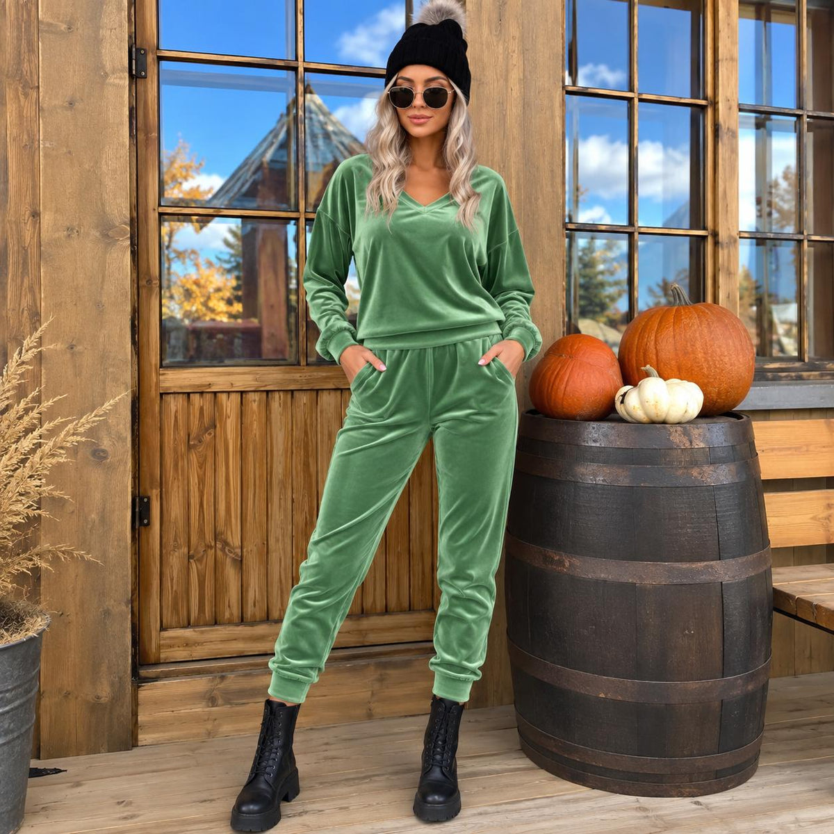 Trening Verde din Catifea Sofy