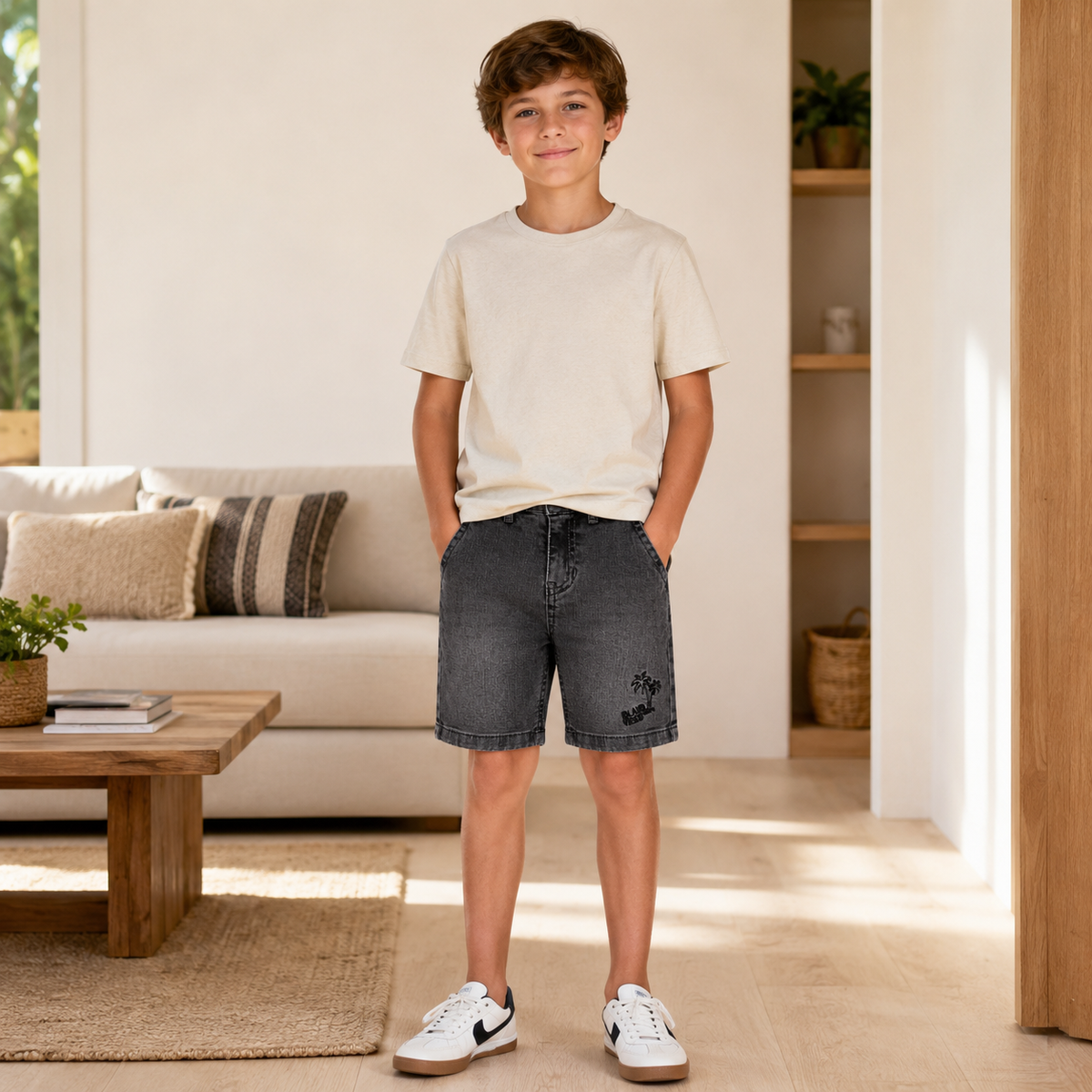 Blugi Scurti Baieti Black Denim Palmier
