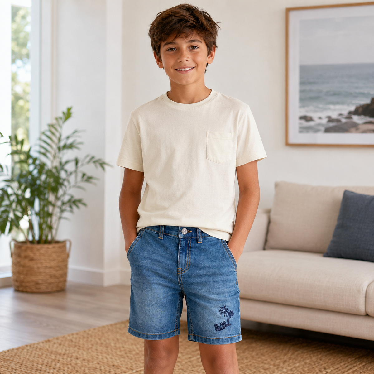 Blugi Scurti Baieti Dark Denim Palmier