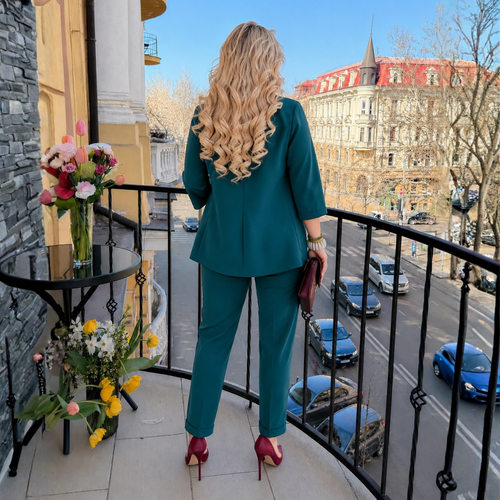 Compleu Tina Petrol - sacou si pantaloni din stofa Barbi