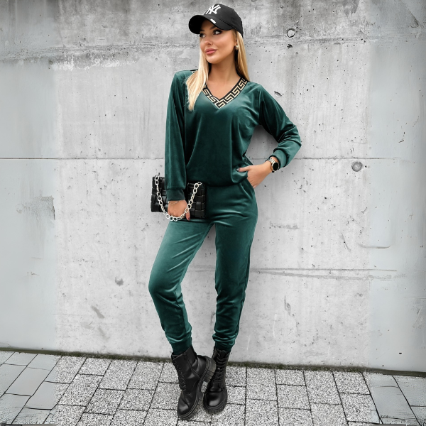 Trening COOL Verde Inchis din catifea - decolteu in V