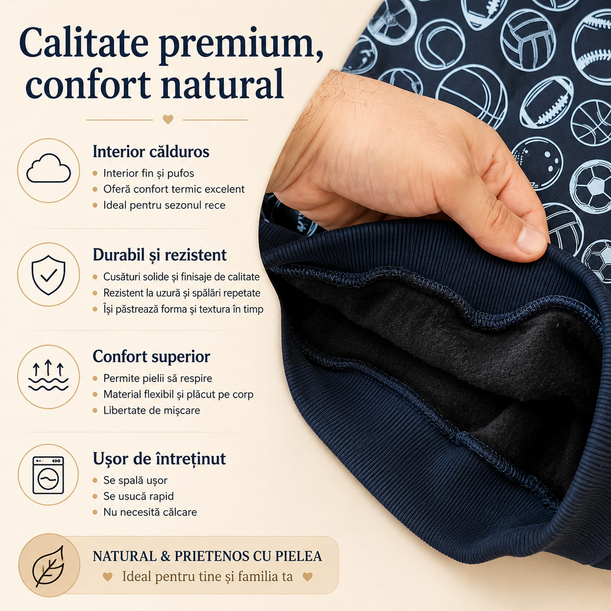 Hanorac Mingii Bleumarin Baieti - detalii material