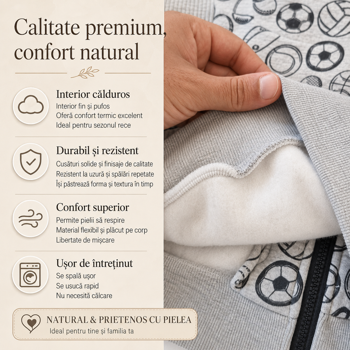 Hanorac Mingii Gri Baieti - detalii material