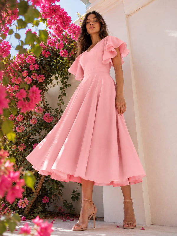 Rochie roz cu volane - Novalia.ro