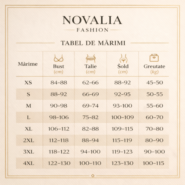 Tabel mărimi Novalia