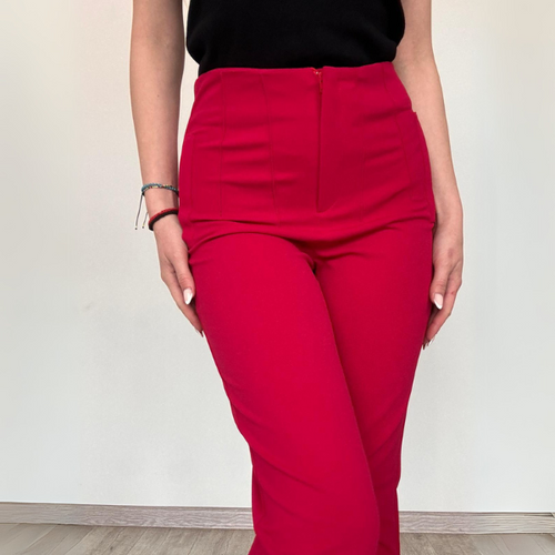 Pantaloni Eleganti din Crep Rosu Magenta Zaza