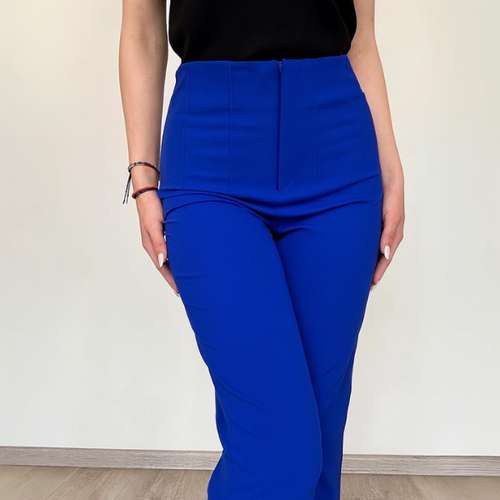 Pantaloni Eleganti din Crep Albastru Zaza - imagine 2