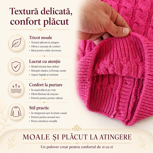 Pulover Crosetat Fucsia Fete - detalii