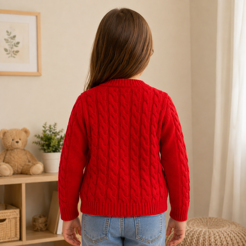 Pulover Crosetat Rosu Fete - spate