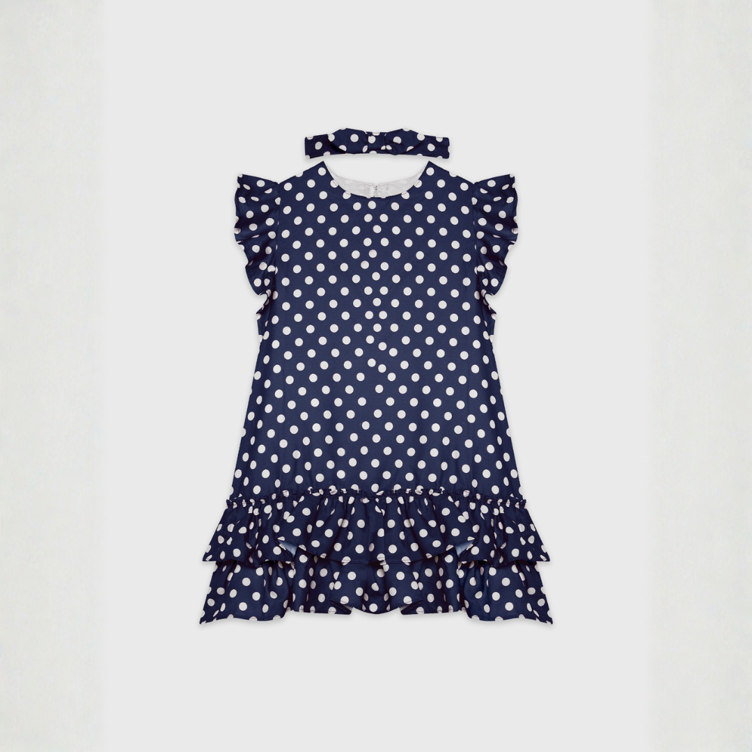 Rochie Bleumarin cu Buline Fete - imagine 3