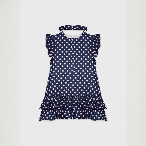 Rochie Bleumarin cu Buline Fete - imagine 3
