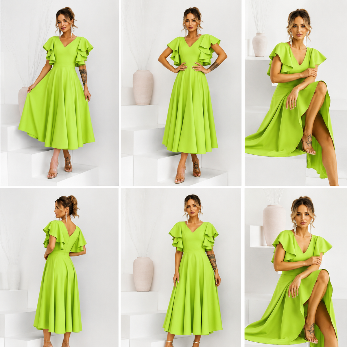 Rochie Bliss Verde Cosmote - rochie lunga eleganta cu decolteu in V
