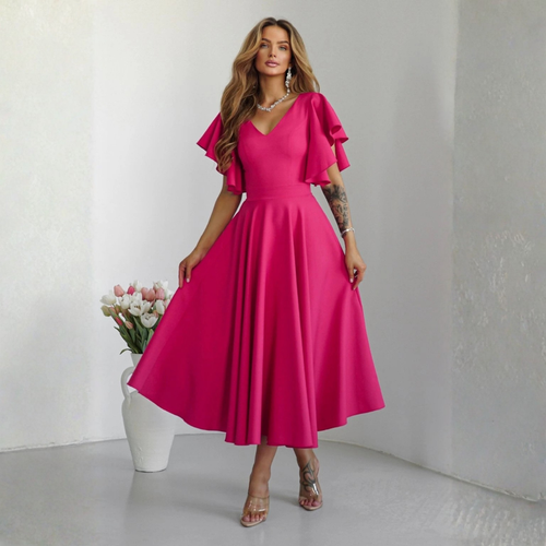 Rochie Bliss Fucsia - rochie lunga eleganta cu decolteu in V