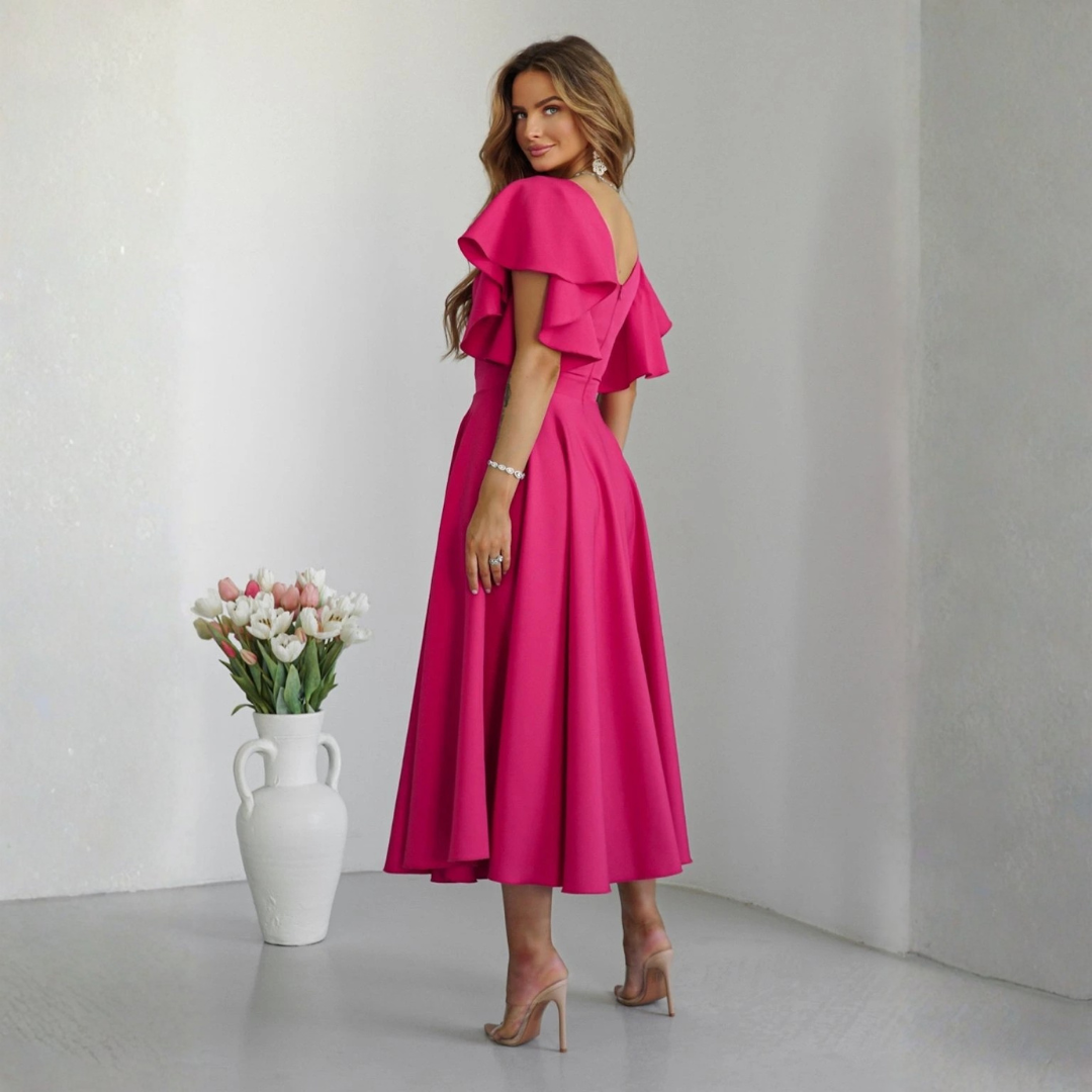 Rochie Bliss Fucsia - rochie lunga eleganta cu decolteu in V