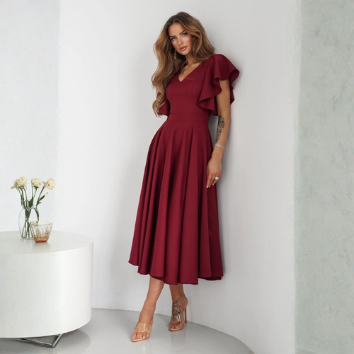 Rochie Bliss Grena - rochie lunga eleganta cu decolteu in V