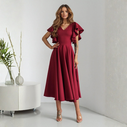 Rochie Bliss Grena - rochie lunga eleganta cu decolteu in V