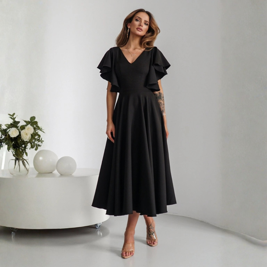 Rochie Bliss Negru - rochie lunga eleganta cu decolteu in V
