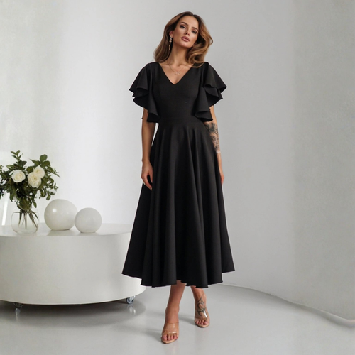 Rochie Bliss Negru - rochie lunga eleganta cu decolteu in V