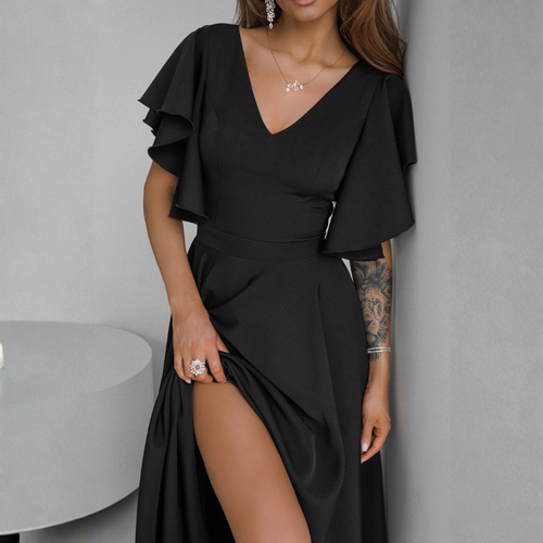 Rochie Bliss Negru - rochie lunga eleganta cu decolteu in V