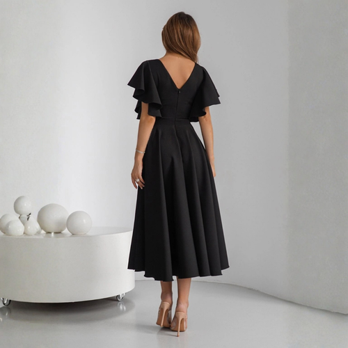 Rochie Bliss Negru - rochie lunga eleganta cu decolteu in V