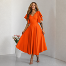Rochie Bliss Portocaliu - rochie lunga eleganta cu decolteu in V