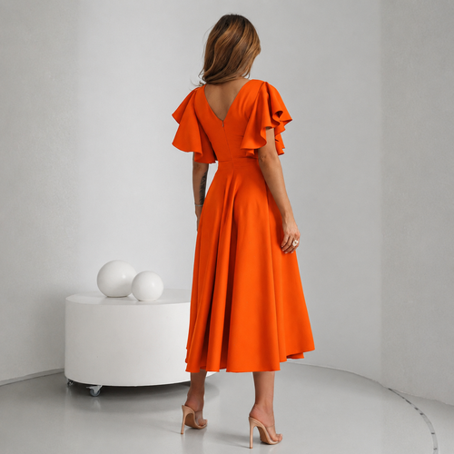 Rochie Bliss Portocaliu - rochie lunga eleganta cu decolteu in V