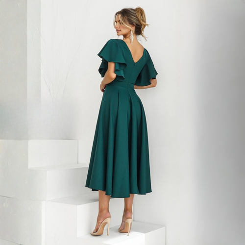 Rochie Bliss Verde Inchis - rochie lunga eleganta cu decolteu in V