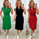 Rochie Eliza Negru din scuba crepe - croiala moderna cu guler polo