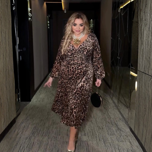 Rochie din Catifea cu Imprimeu Leopard
