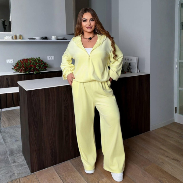 Trening Oversize Galben din Catifea Serin
