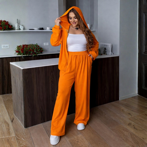 Trening Oversize Orange din Catifea Serin