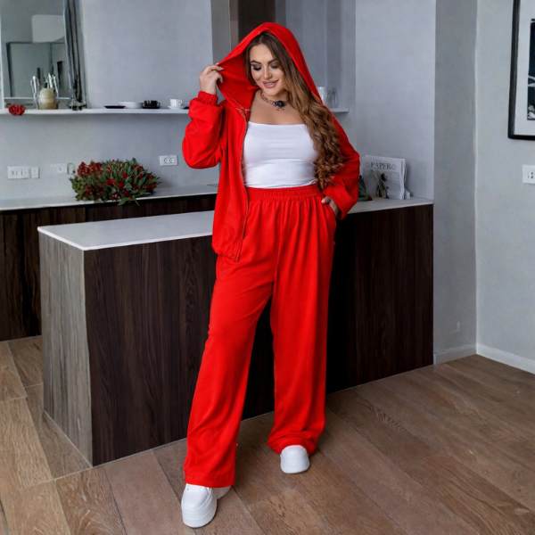 Trening Oversize Rosu din Catifea Serin
