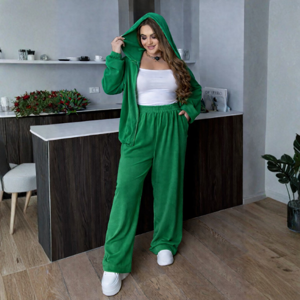Trening Oversize Verde din Catifea Serin
