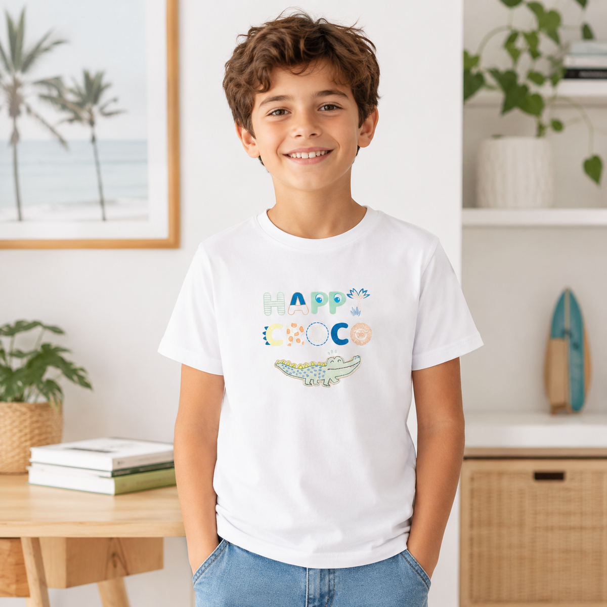 Tricou Croco Unisex Copii Alb