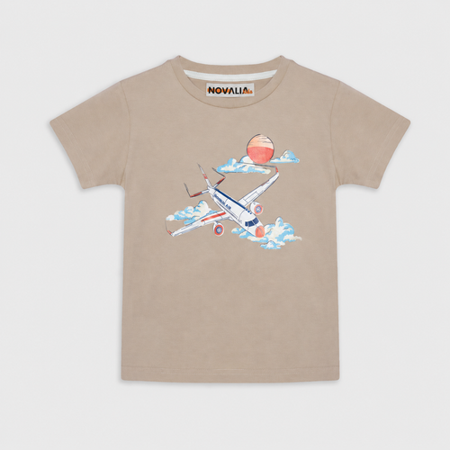 Tricou Avion Unisex Copii Bej - imagine 3