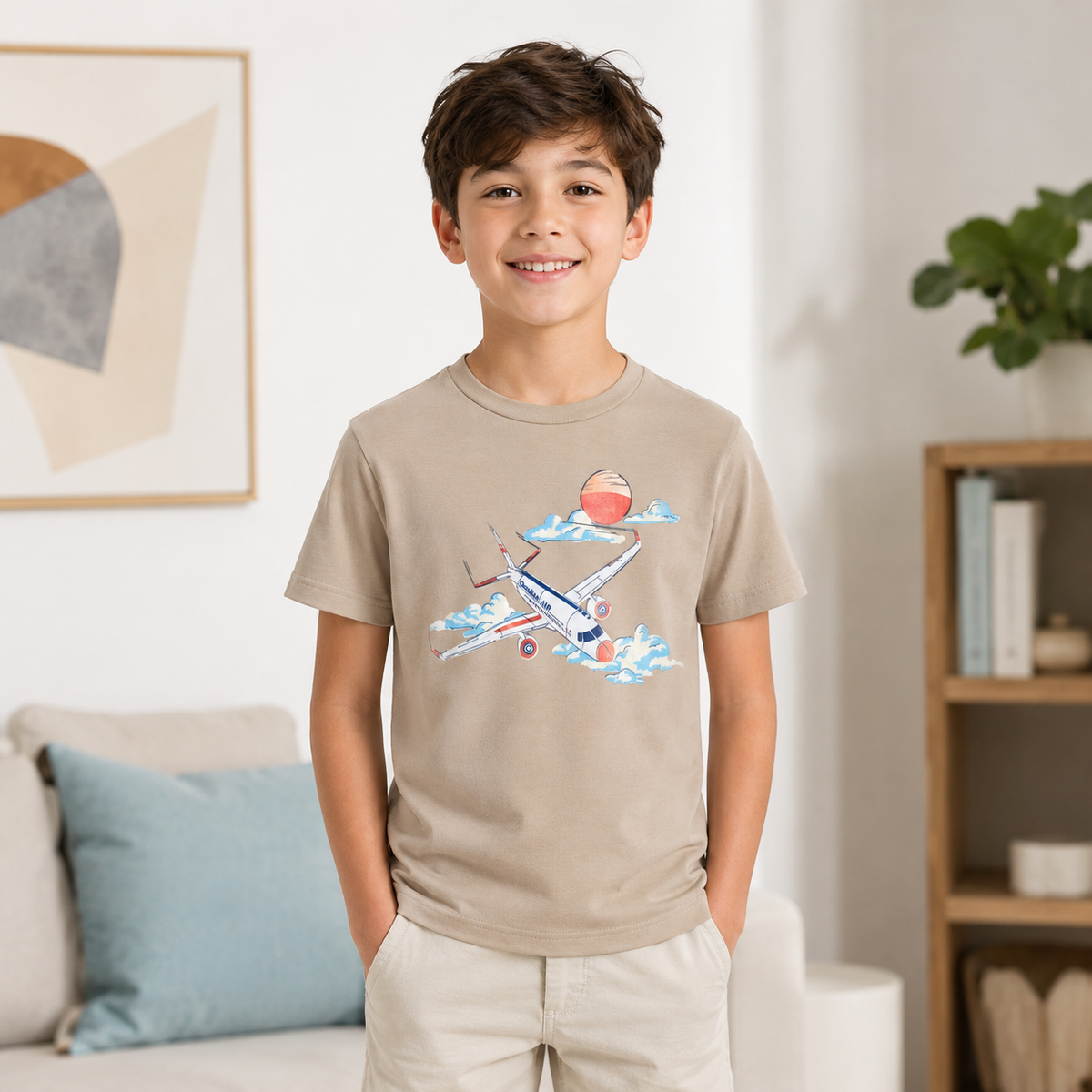 Tricou Avion Unisex Copii Bej