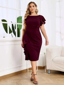Rochie Aria Grena - rochie midi eleganta cu decolteu rotund